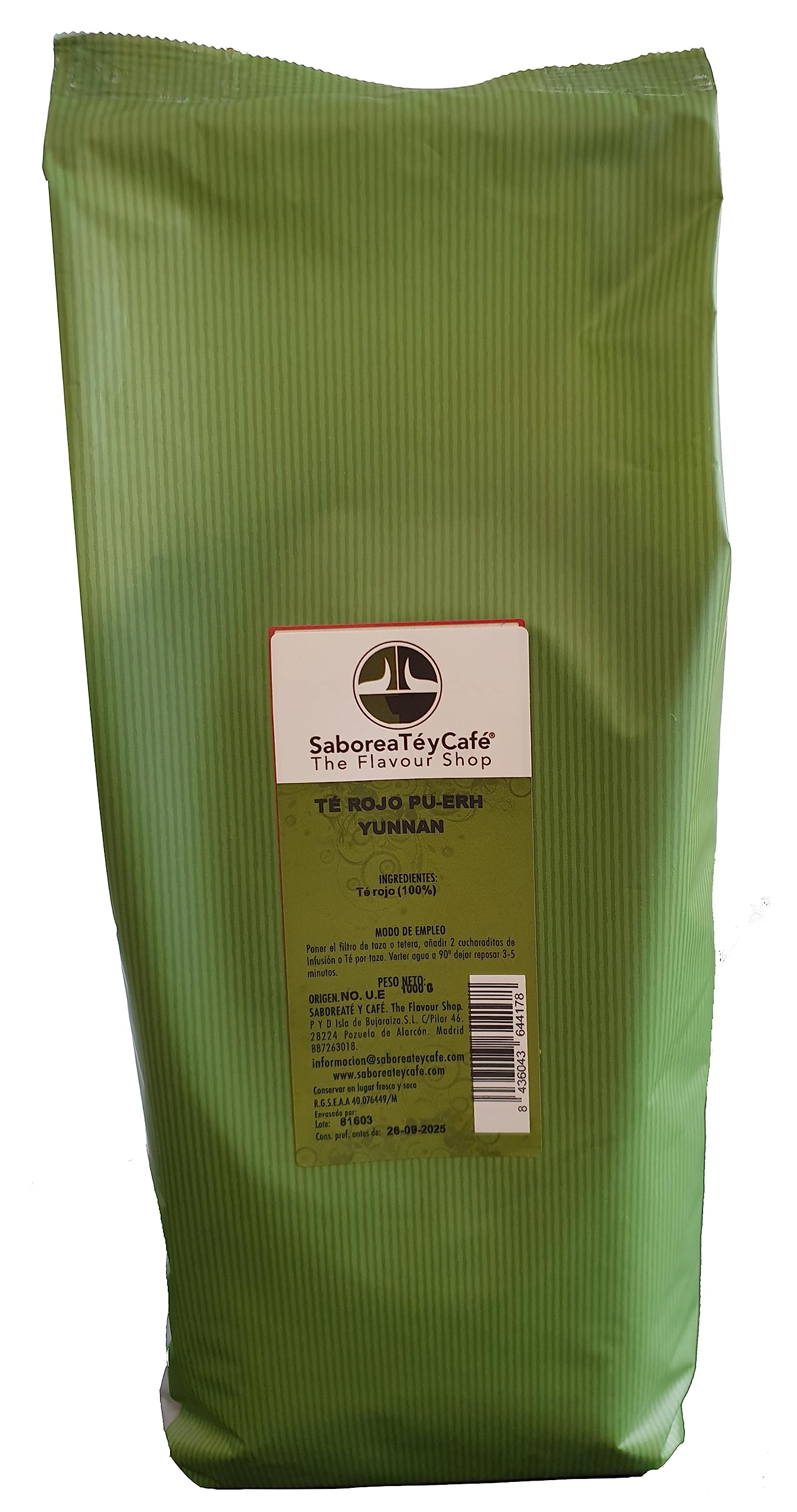 SABOREATE Y CAFE THE FLAVOUR SHOP Thé Rouge Pu Erh Yunnan En Vrac - Feuilles Entiers Naturel 1 kg