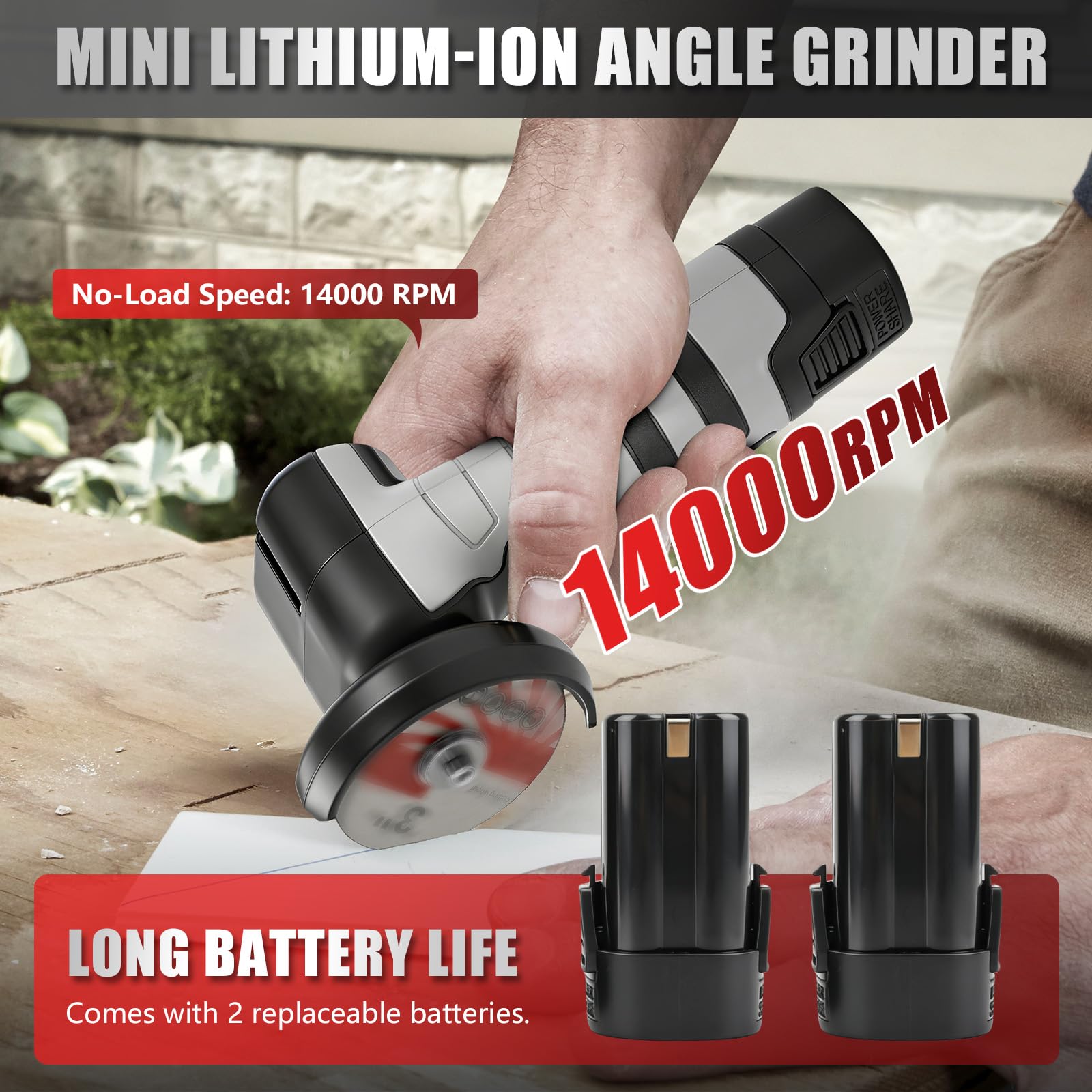 Mini Winkelschleifer Set, Akku-Winkelschleifer mit 2x 2000mAh Akkus, 20x Trennscheiben, 14000 U/min, 75mm Bürstenmotor Schleifer zum Schneiden, Polieren & Schleifen