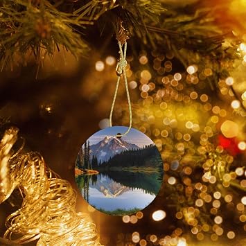 Mountain And Lake Pictures Christmas Tree Decoration Christmas Ceramic Hanging Ornament Funny Tree Pendant For Christmas Window Party Santa Hanging Festivel Cute Xmas Decoration Gift