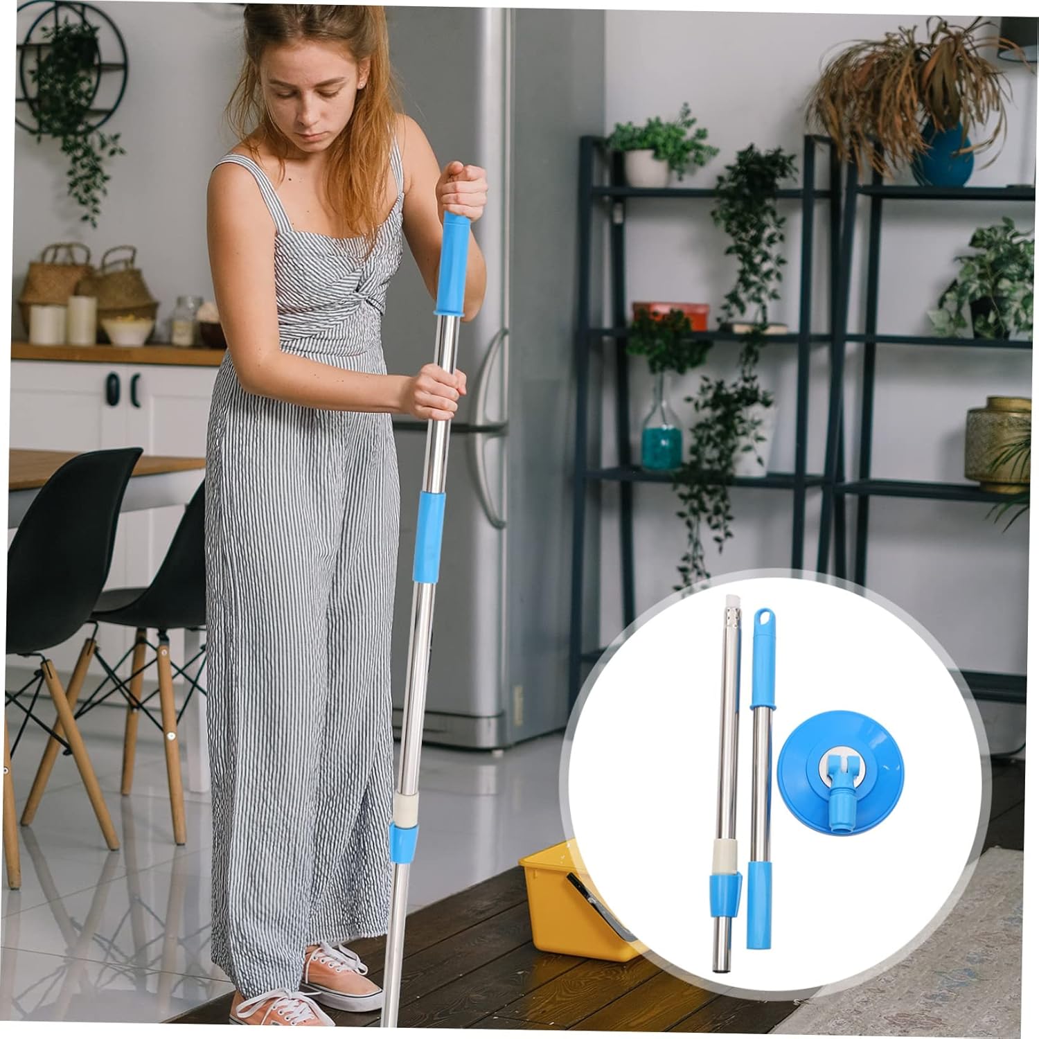 Mop Pole Replacement Stainless Steel Rod Rotating Handle Commercial Grade