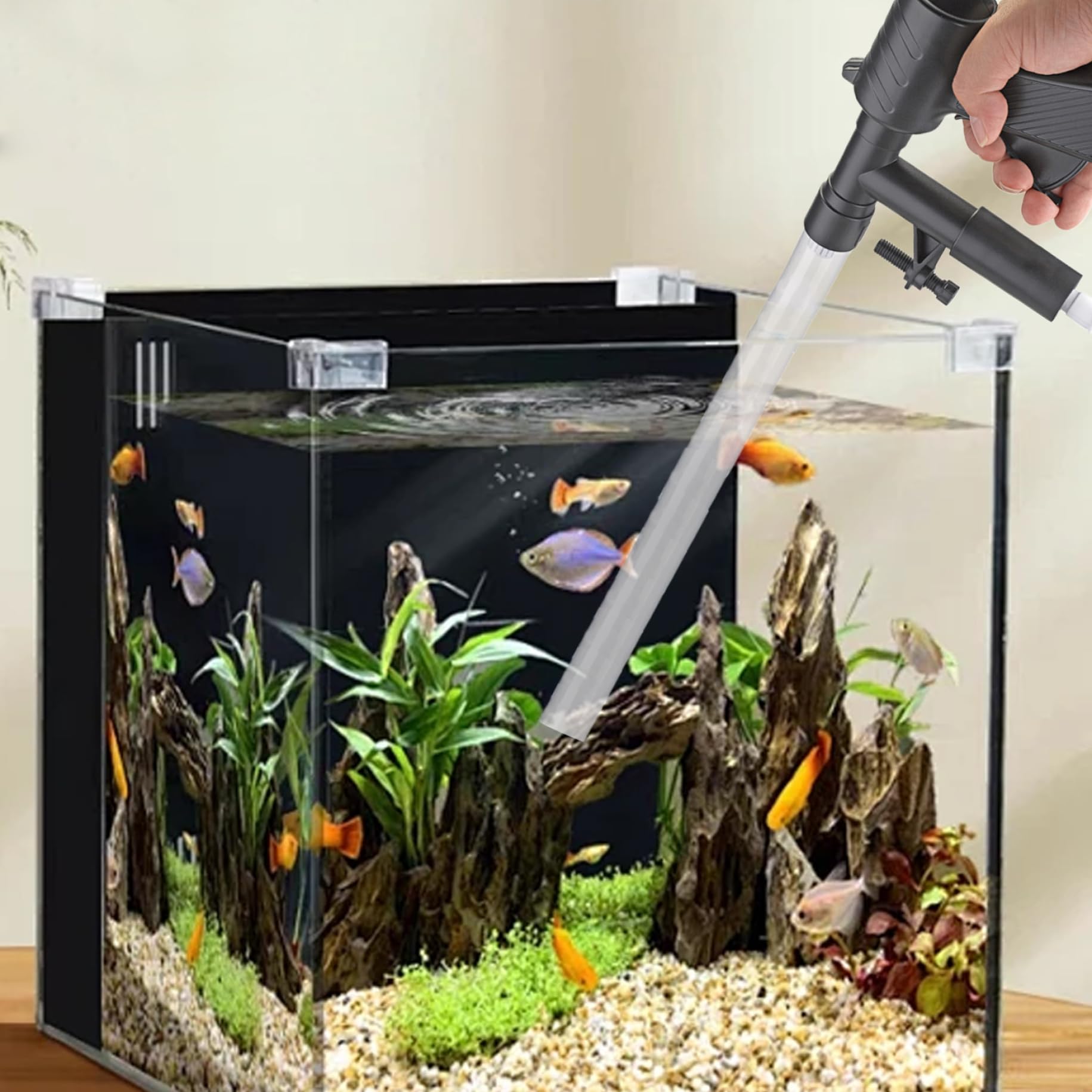 Nettoyeur d'aquarium pneumatique, siphon d'aquarium polyvalent, aspirateur professionnel d'aquarium, outils de nettoyage d'aquarium for échange d'eau de gravier/225