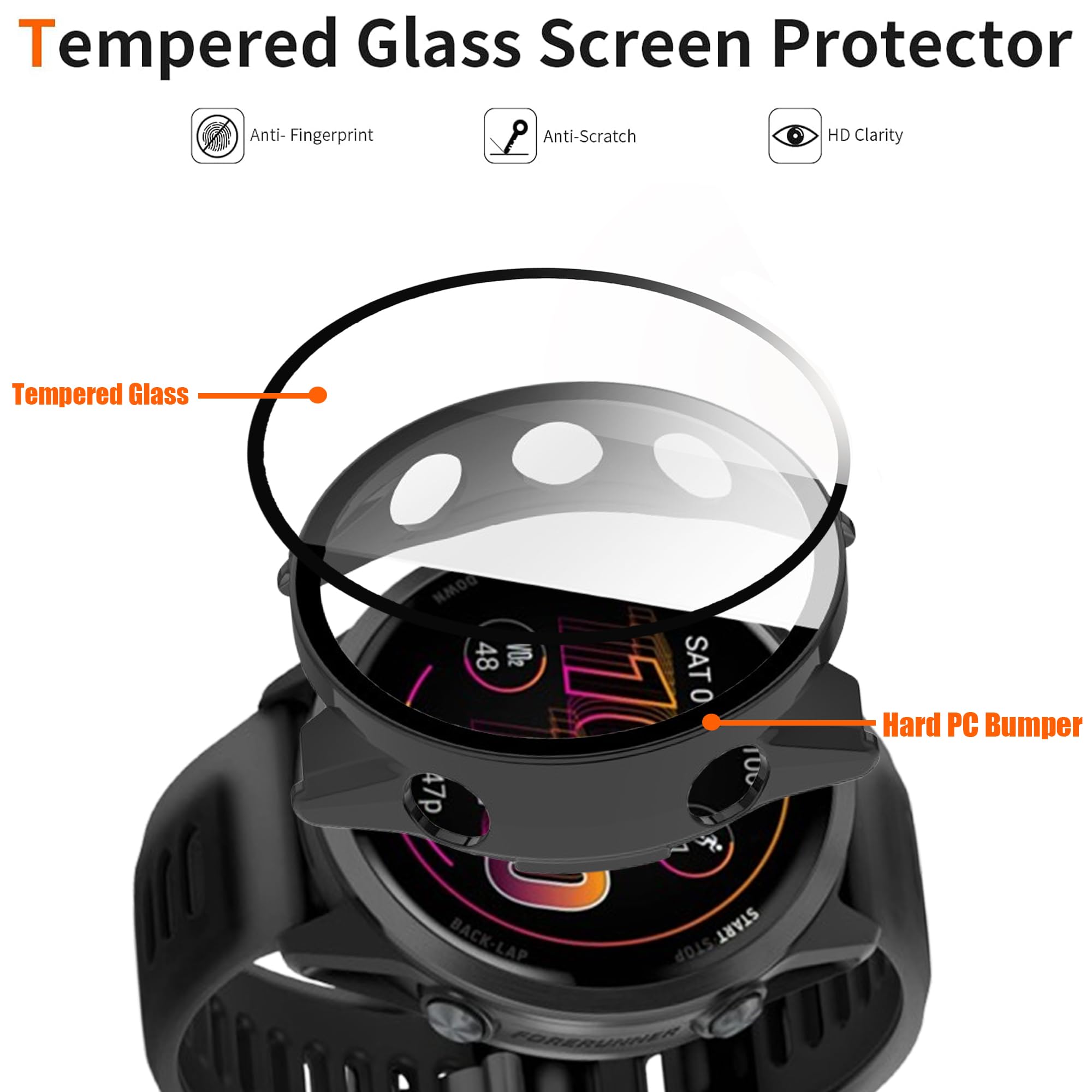 Pellicola In Vetro Temperato Per Garmin Forerunner 165 E 165 Music – 4 Pezzi – Protezione Schermo 9H Antigraffio – Alta Trasparenza - 2