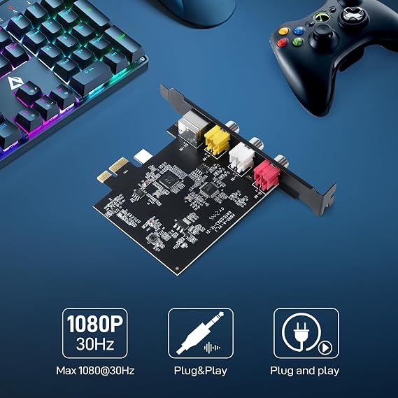 PCIE Video Capture Card, Ultra-Low Latency Pass-Through Capture Board for Retro Gaming & Legacy AV Devices, Compatible with Windows 8/10/11 & Linux
