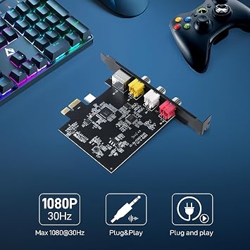PCIE Video Capture Card, Ultra-Low Latency Pass-Through Capture Board for Retro Gaming & Legacy AV Devices, Compatible with Windows 8/10/11 & Linux