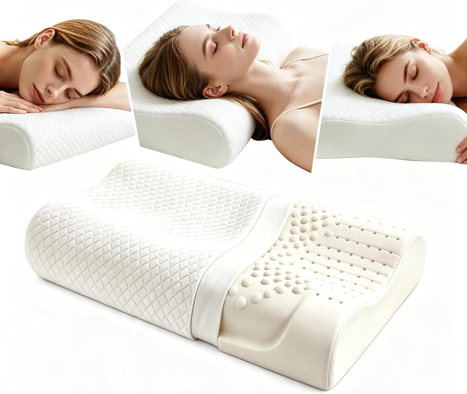 Natural Thai Latex Pillow with Removable Cotton Pillowcase for Sleeping