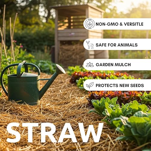 Miniatura 2 de Paja de trigo 100% natural para ropa de cama de animales, mantillo de jardín, abono y fertilizante, y cubierta de césped (15 libras)