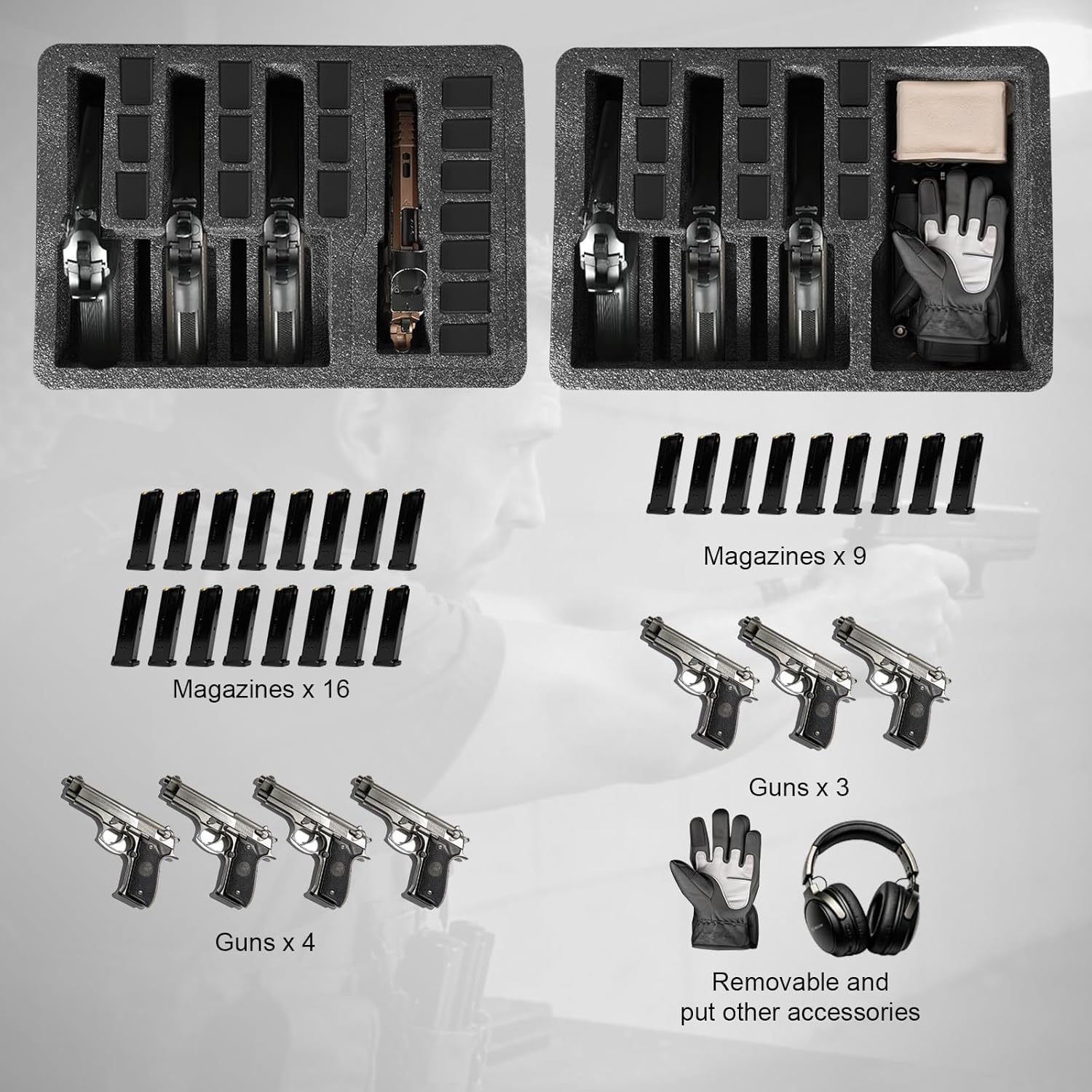 Jack Boss Hard Gun Case for handguns,Lockable Pistol Case Holds Multiple Pistols & Magazine,Waterproof Firearm Carrying Case with Pre-cut Foam,TSA Compliant