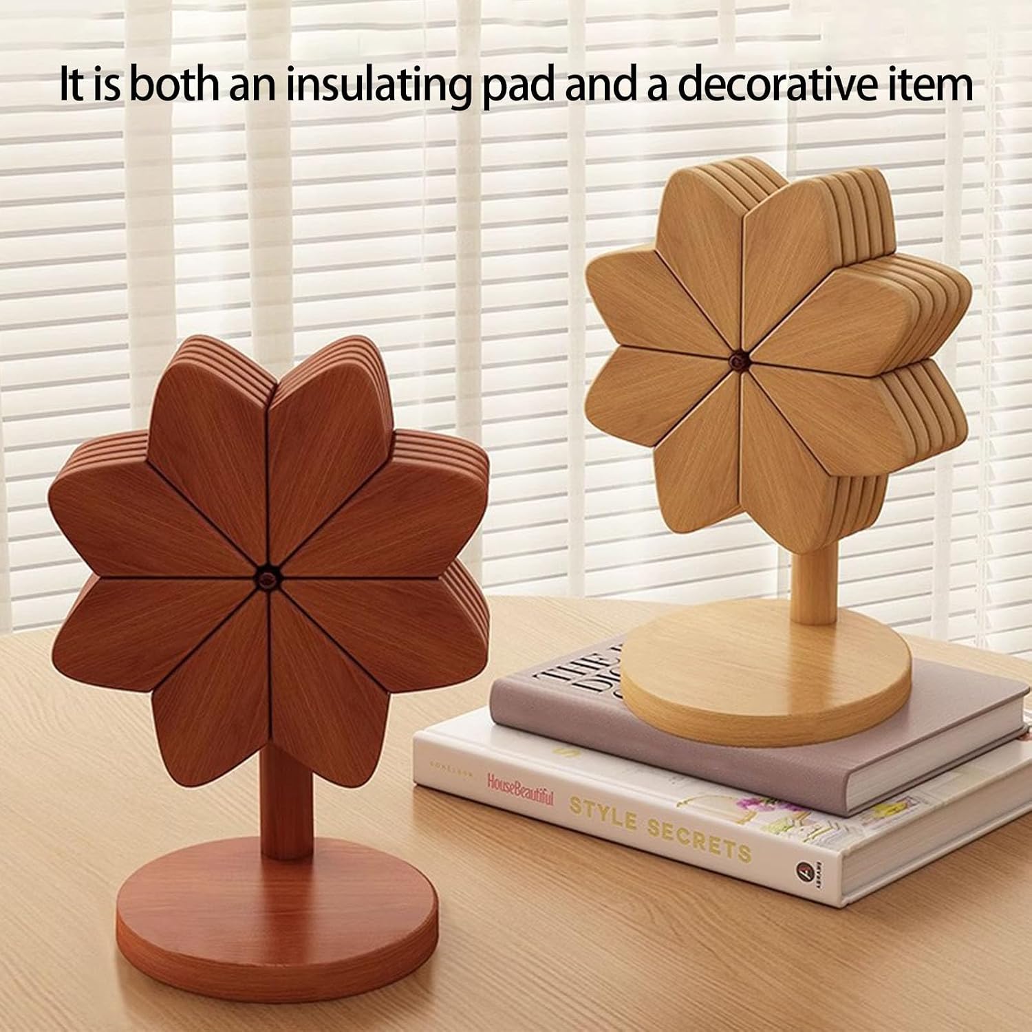 2 Decorative Heatproof Wood Trivet with Nonslip Base for Dining Table Pots & Pans Storage Kitchen Trivet Nonslip Table Top Set Kitchen Decoration Organizers