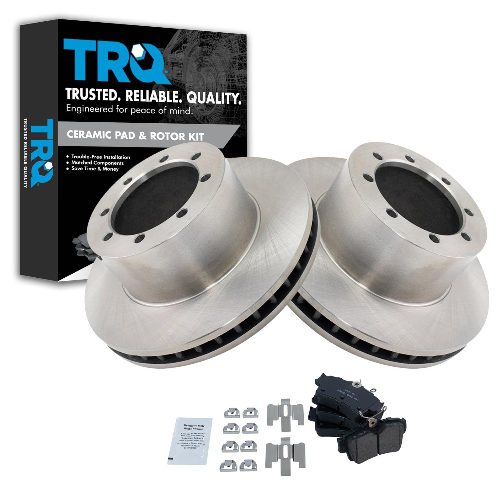 TRQ Rear Brake Pad and Rotor Set Ceramic Vented Rotors Compatible with 1994-2004 Ford Mustang