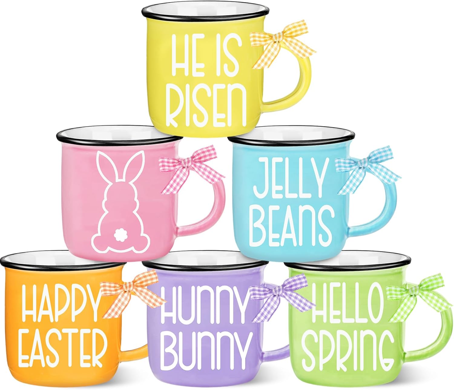 6 Pcs 4th of July Mini Coffee Mugs Patriotic Independence Day Tiered Tray Decor Farmhouse Mini Coffee Cups with Ribbons Centerpieces for Housewarming Gifts (Retro Star)(Spring)