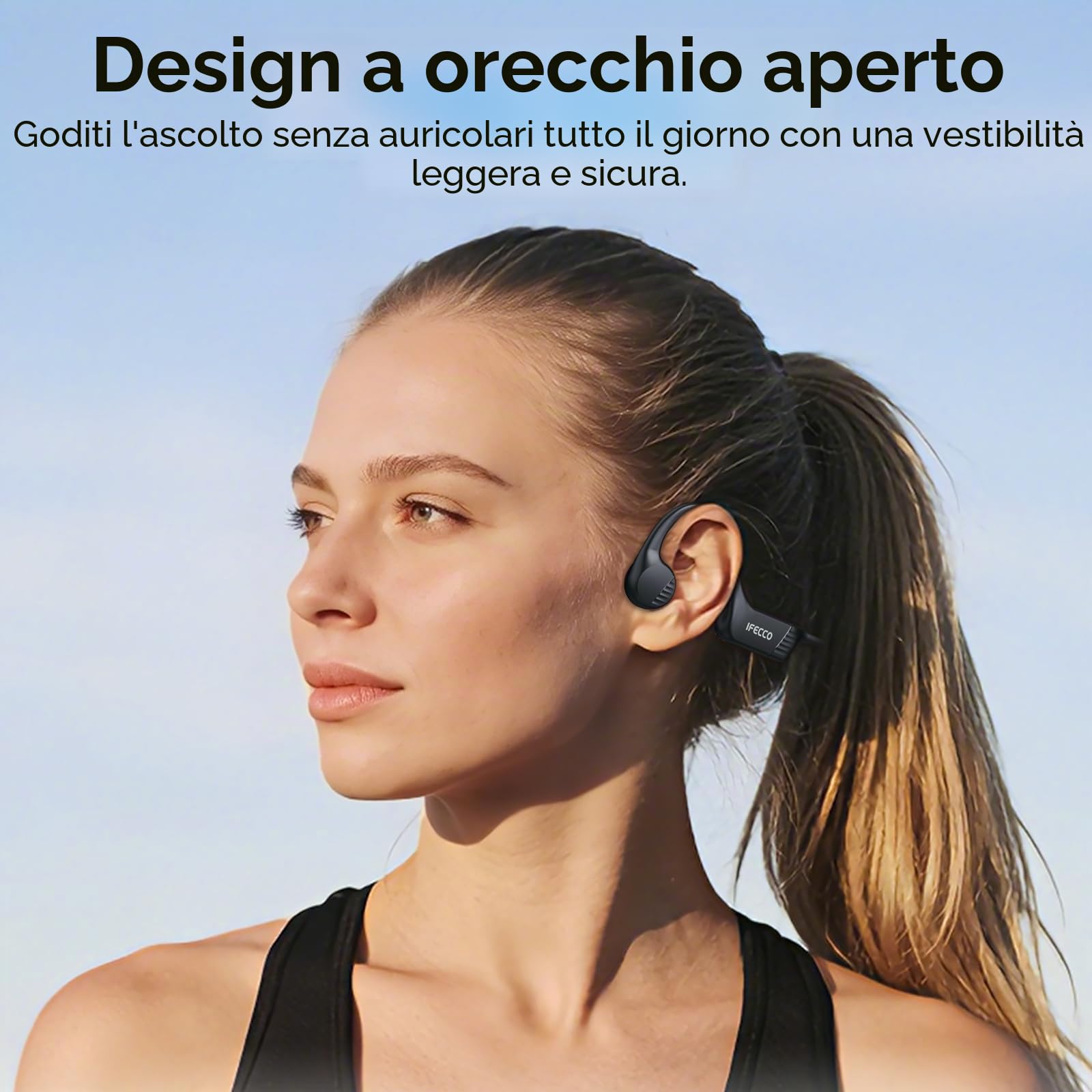 IFECCO Cuffie Conduzione Ossea Wireless 6.0 – IPX67 Impermeabili Auricolari a Conduzione Ossea con Microfono, Cuffie Sportive Senza Fili per Ciclismo, Corsa e Allenamento