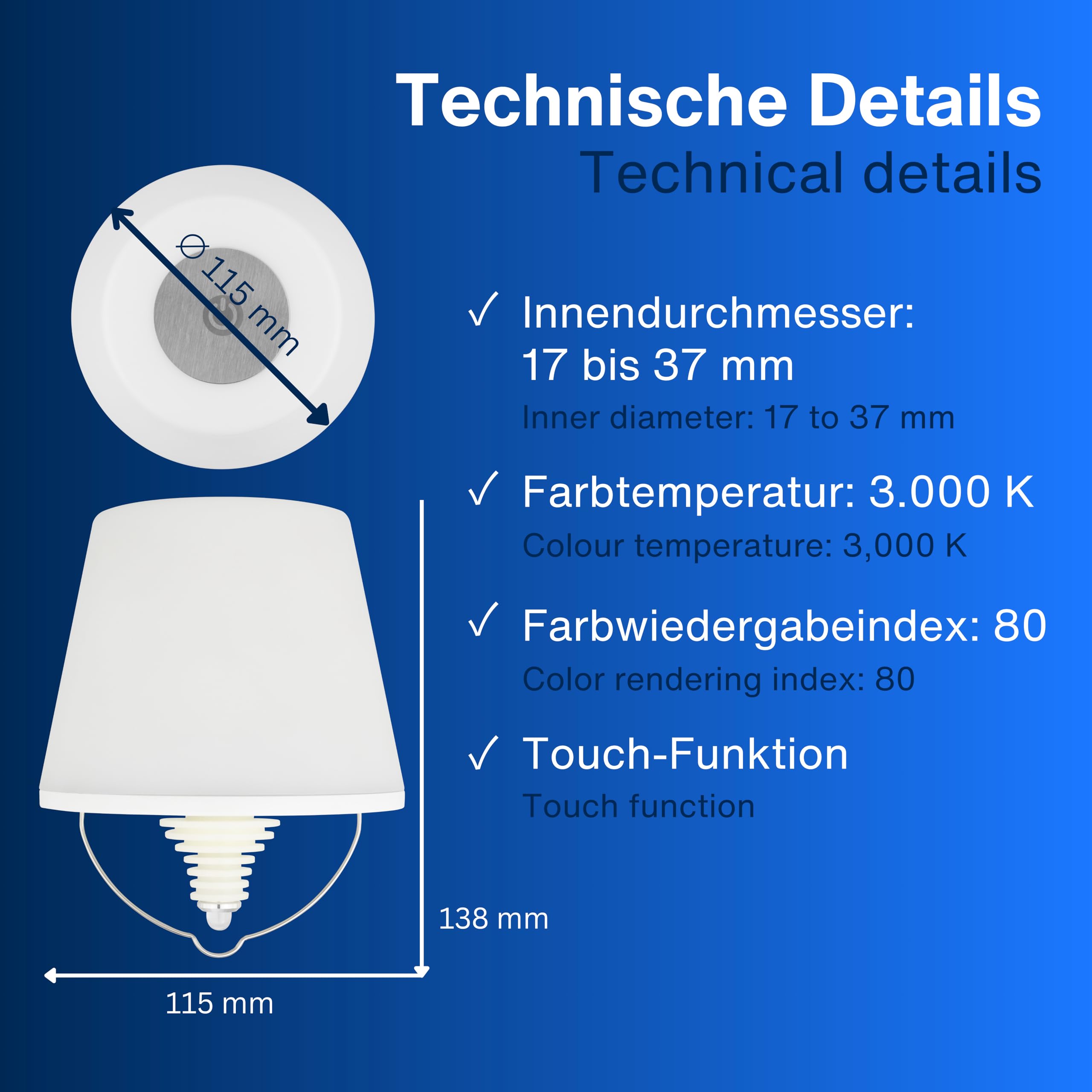 REV LAMPRUSCO - Lampada da tavolo a LED, senza fili, 130 lm, 2 W, 4000 mAh, dimmerabile, in bianco caldo e IP54, resistente agli spruzzi, lampada da tavolo touch per interni ed esterni