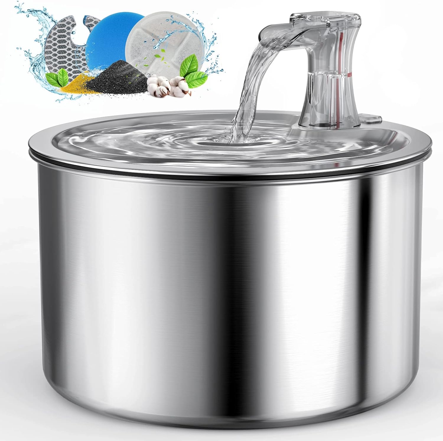 oneisall Cat Water Fountain Stainless Steel/Quiet Automatic Pet Water Fountain for Cats Inside 2L/67OZ Dog Drinking Fountain for Small/Big Cat Dog Animal