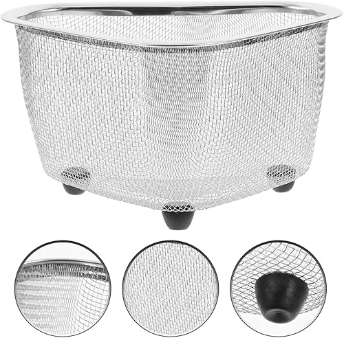 Miniatura 5 de Hemoton Colador de fregadero de acero inoxidable,Cesta de malla de esquina de fregadero triangular,Cesta de almacenamiento de esquina del