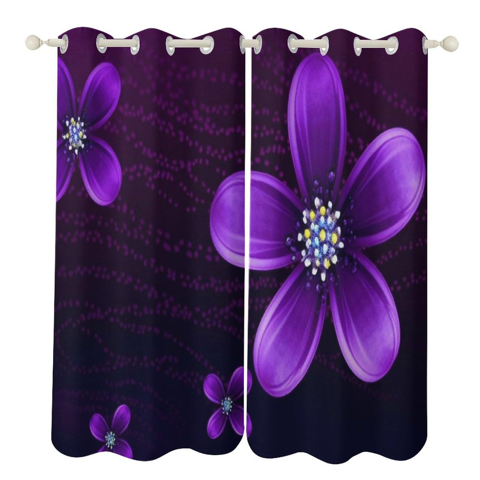 Rideaux occultants thermiques et isolants à motif floral violet pour un sommeil réparateur
