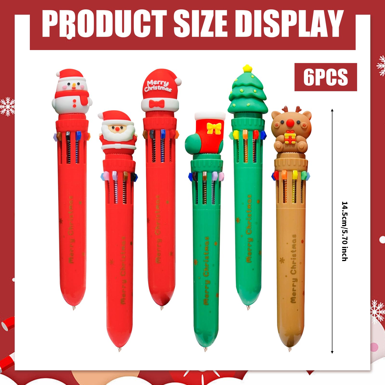 Set Di 9 Penne A Sfera Natalizie Con Luce – Pupazzo Di Neve, Babbo Natale, Albero – Regalo Di Natale Per Scuola E Ufficio - 3