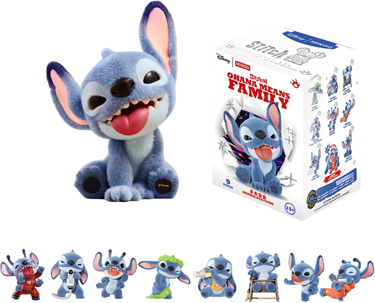MINISO Disney Stitch Naughty Stitch Series Blind Box Figures, Random Design Collectible Flocked Figures Home Decorations, Holiday Birthday Gifts for Collectors and Fans, Single Box