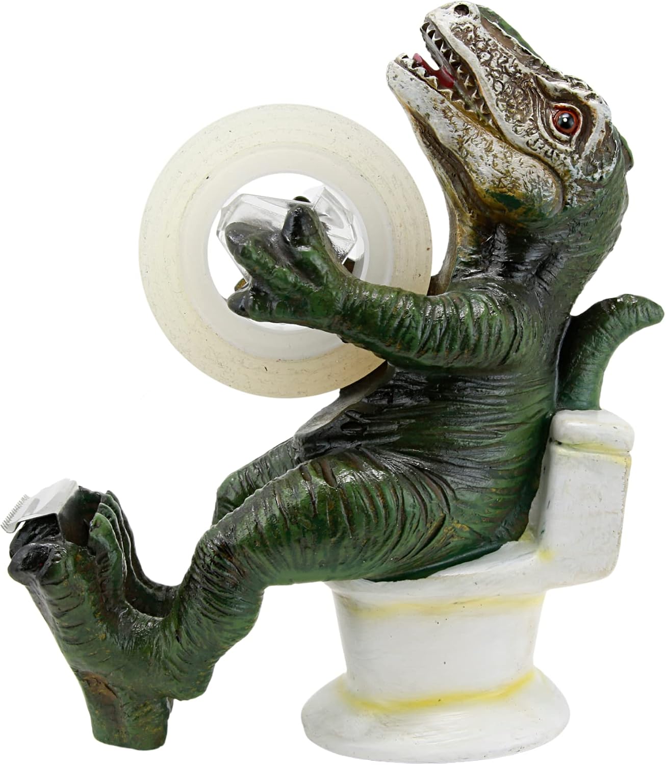 Funny Tape Dispenser, Dinosaur on the Toilet, Office Gag Fit, 6 Inches