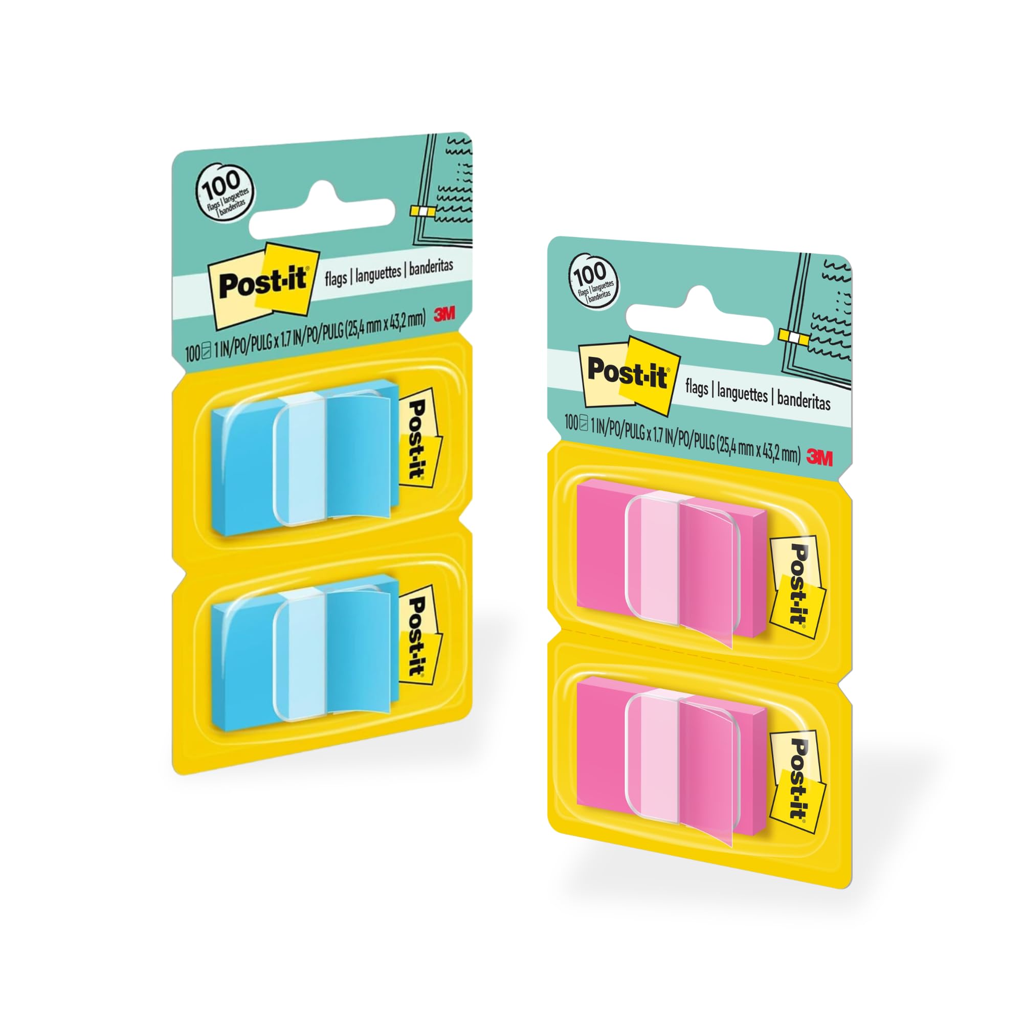 Post-it Sticky Flags Bundle -680-BB2+680-BP2- Confezione da 2, blu brillante e rosa