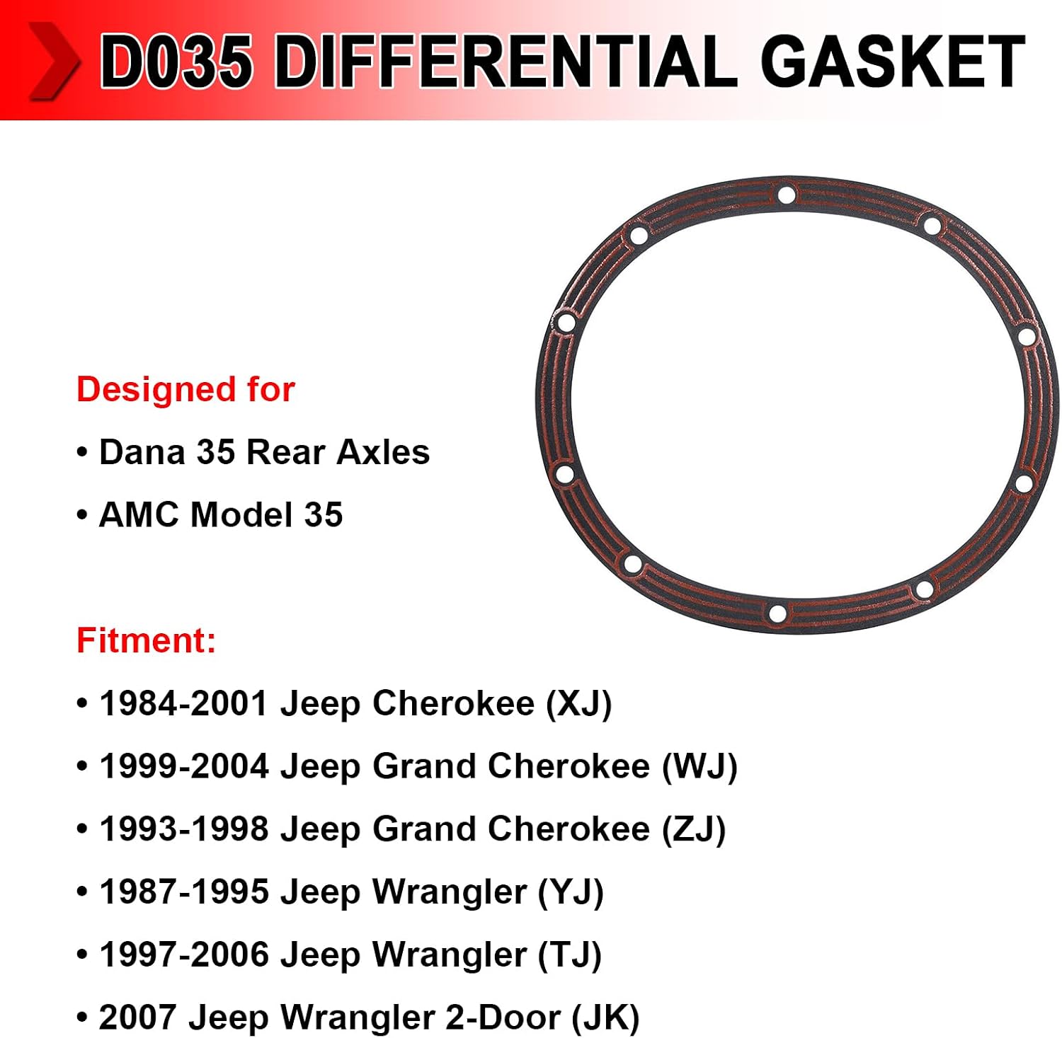 D035 Differential Cover Gasket Fit For Jeep Wrangler 1984-2007 Dana 35 Rear Axle