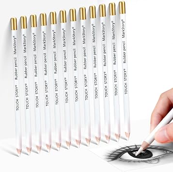 12Pcs Wooden Sketch Eraser Pencil for Artists - Highlight Eraser, Ideal for Sketching Charcoal Drawings