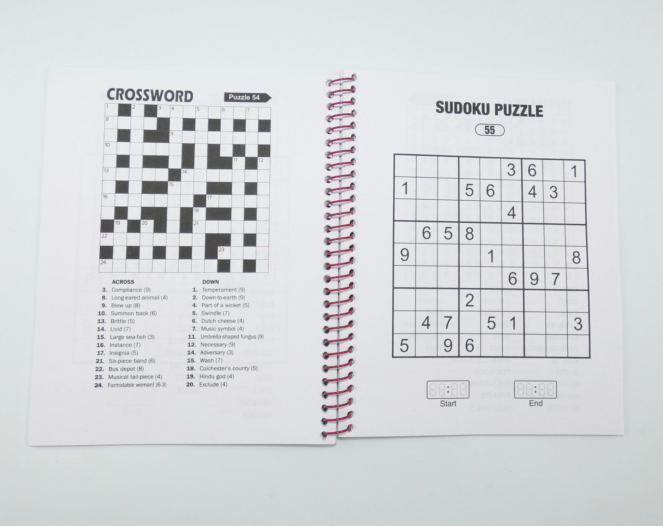 A5 Spiral Bound Travel Size 3 in 1 Sudoku Word Search Crossword Puzzle Collection Book Orange