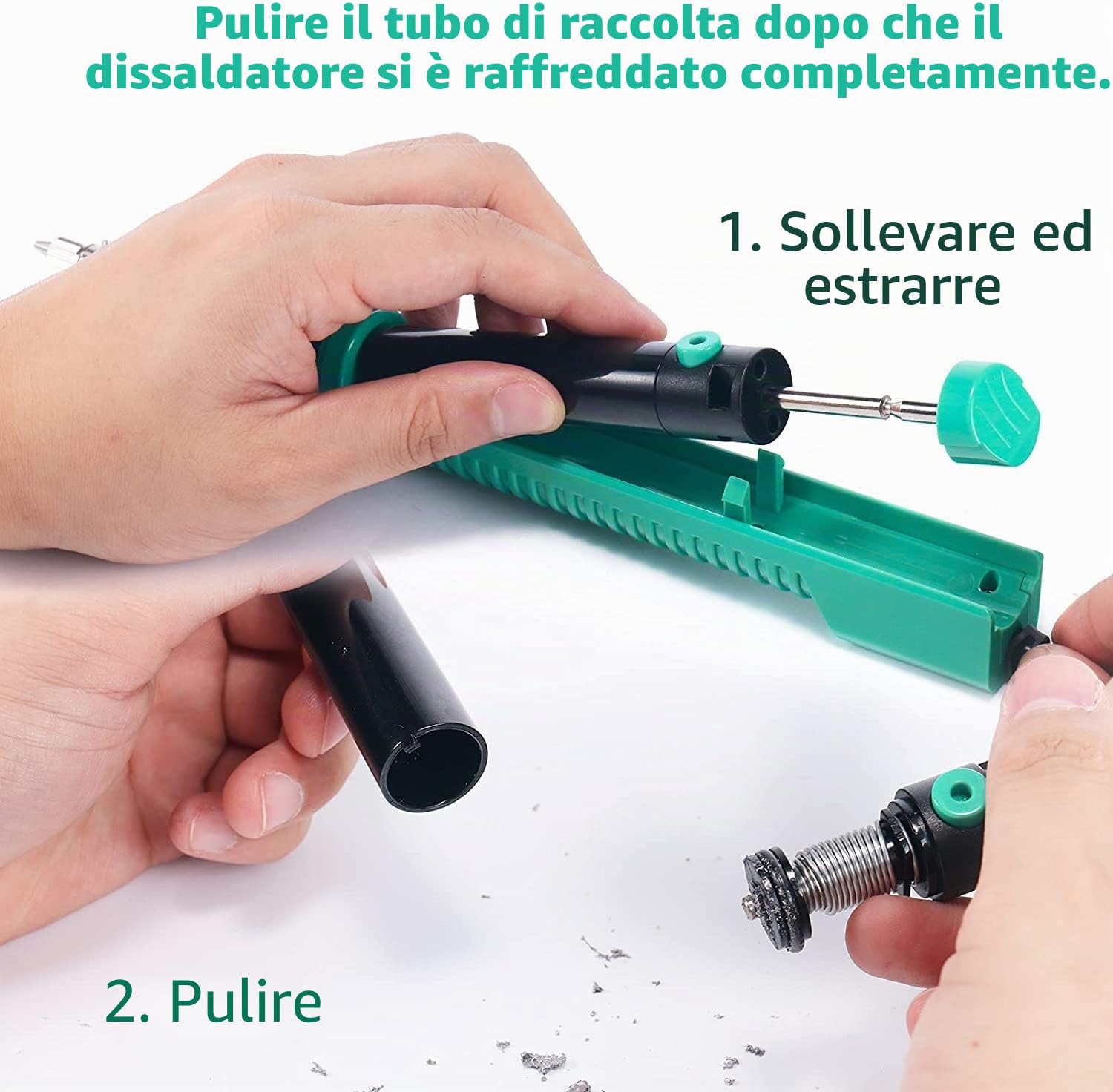 YIHUA 929D-V Pompa dissaldante a ventosa elettrica con impugnatura di ricarica corta e ugelli dissaldanti 1,0 mm 1,2 mm 2,0 mm per dissaldatura a foro passante(EU PLUG)