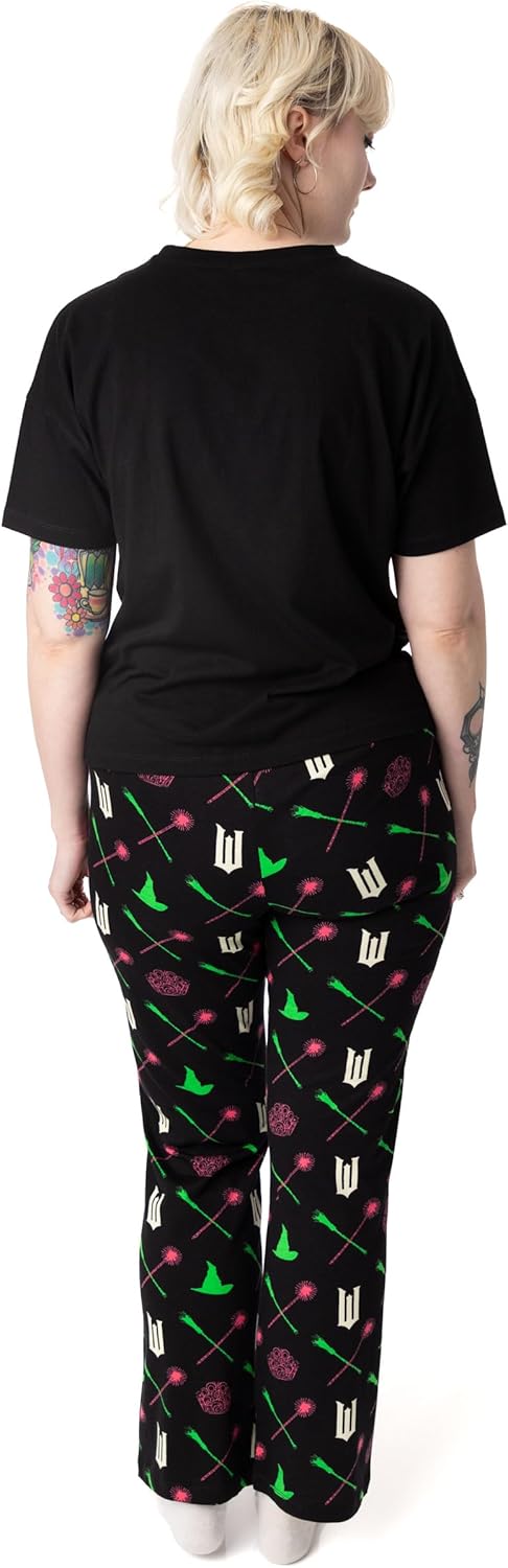 Vanilla Underground Wicked Womens Pajama Set | Adults Wicked Logo Graphic Short Sleeve Top & Long Leg PJ Bottoms in Black - Image 2