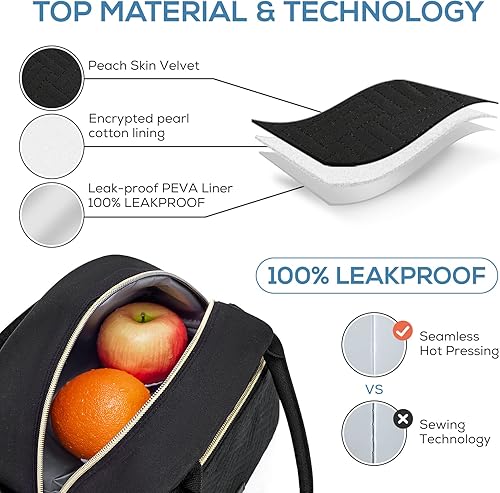 Miniatura 5 de TOURIT Lonchera con aislamiento para mujer, lindas loncheras para mujer, trabajo, picnic, color negro medianoche