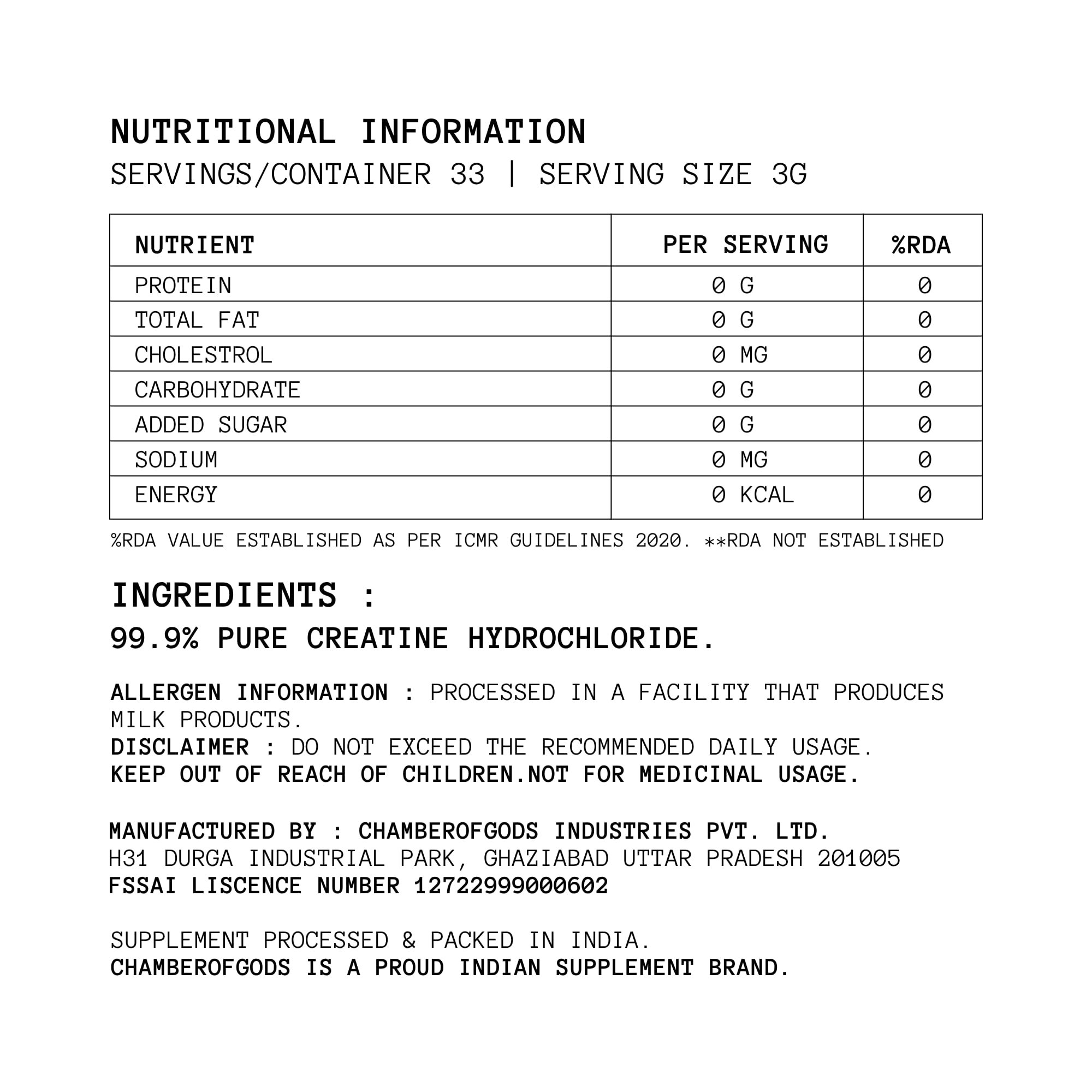 Chamberofgods Creatine HCL | 100% Pure Unflavoured | 33 Servings — Amazon image 8