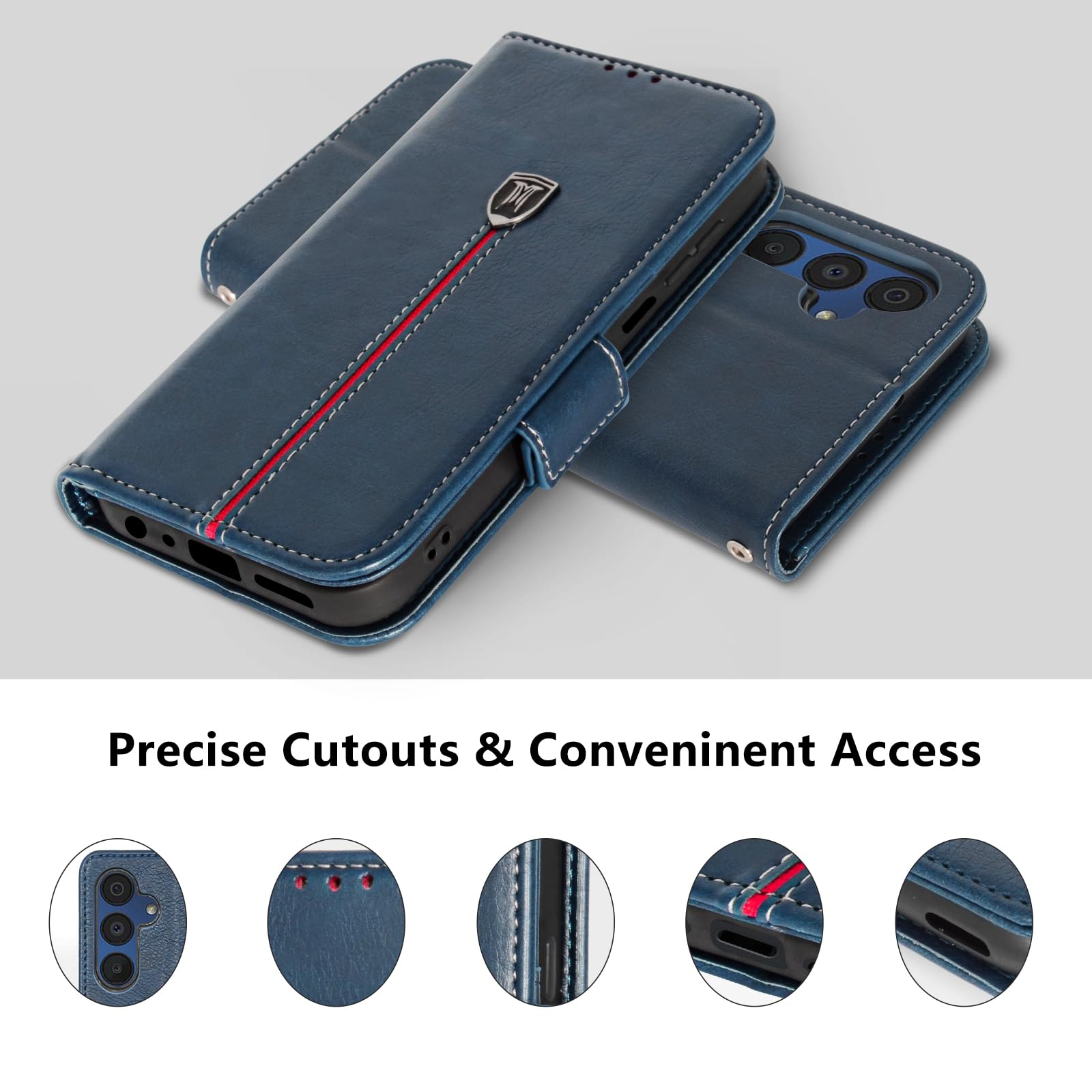 MAMA MOUTH Cover per Samsung Galaxy A15 / A15 5G, Custodia Flip Pelle Portafoglio, Magnetica Libro Slot Schede A15 Cover, Silicone TPU Bumper Wallet Supporto Antiurto Case Per Galaxy A15 5G Blu