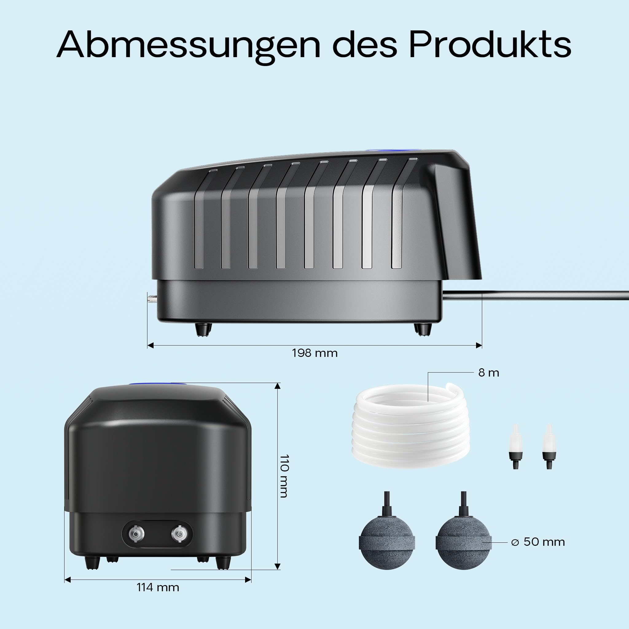 SunSun Cap Sauerstoffpumpe, Luftpumpe für Aquarium und Gartenteich, Teichbelüfter mit Luftausgängen, Belüftungspumpe mit Luftstein und Rückschlagventil