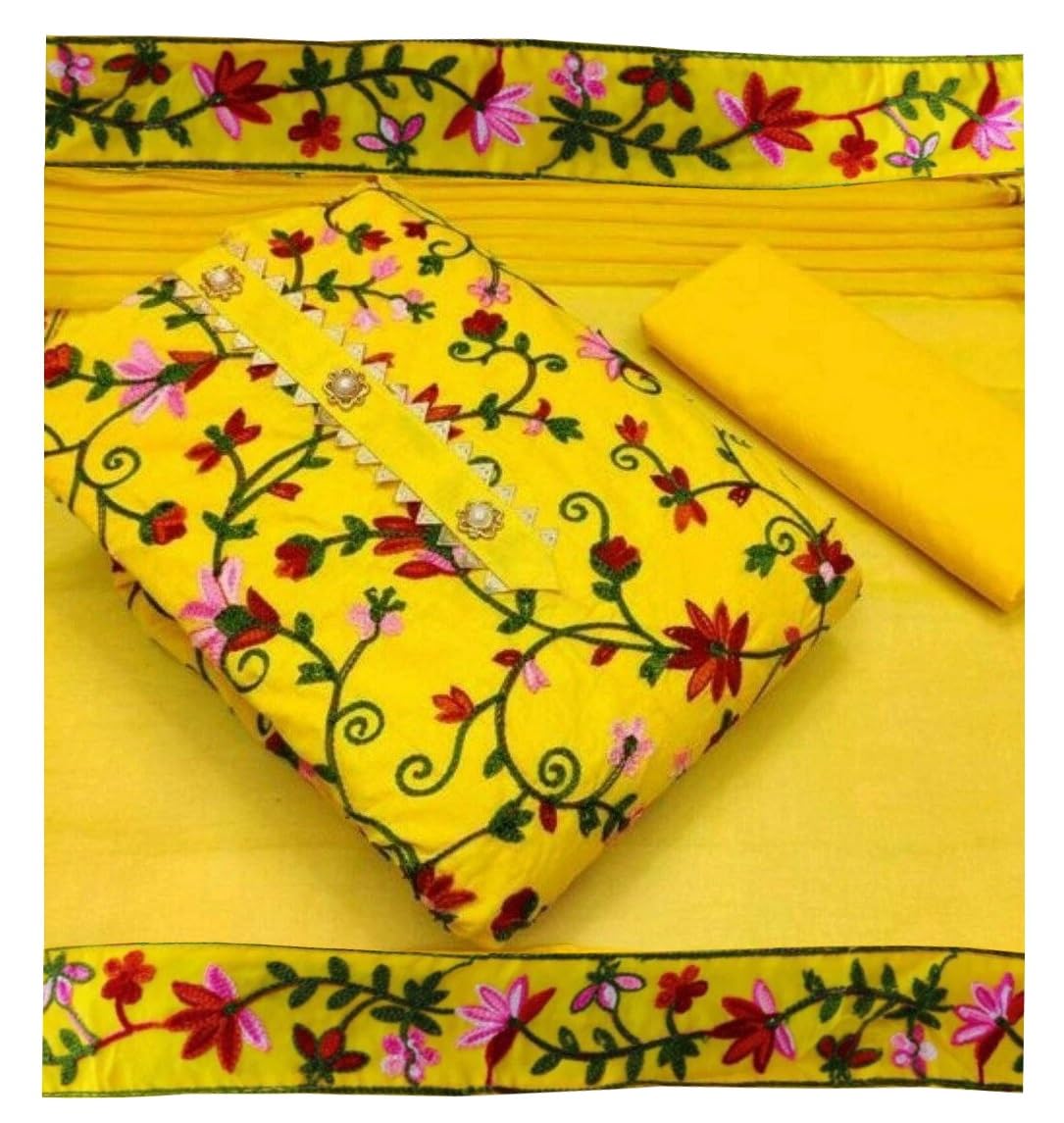 Heavy Cotton Embroidery Work Unstitched Salwar Suit Dress Material With1.75 Mtr Top & 2 Mtr Cotton Salwar,Stylish Dupatta-image-15