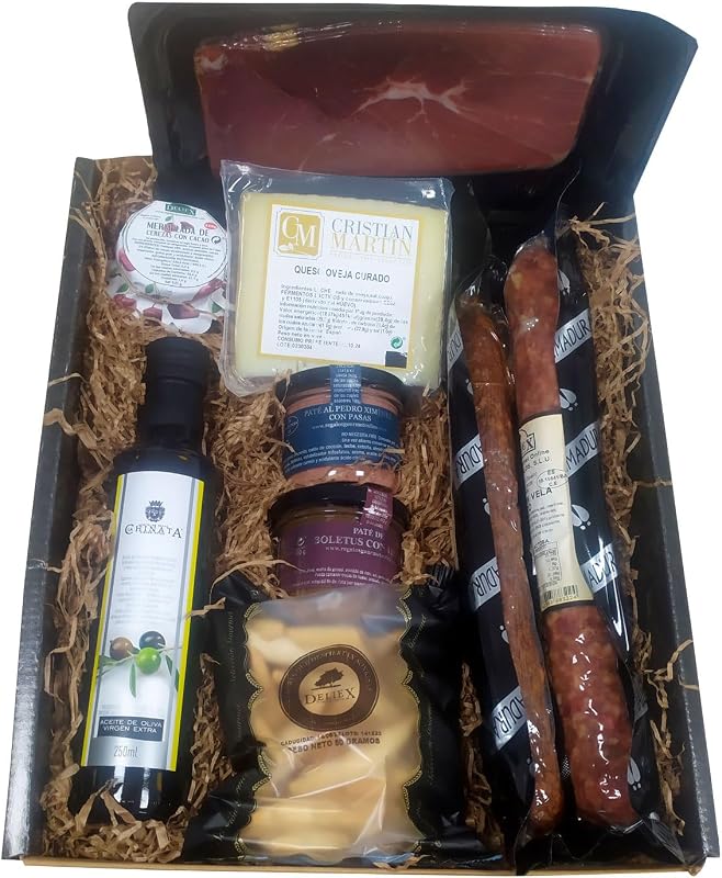 Deliex Gourmet Gift Basket with La Chinata Oil, Ham, Lot of Iberians, Cheese, Patés, Peaks... Original Gifts for Men and Women (Basket with Cheese)