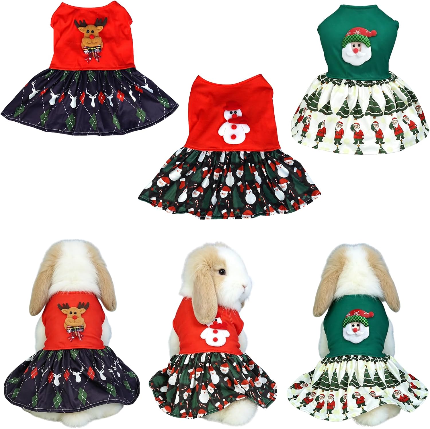 3 PCS Christmas Small Pet Dress, Holiday Outfit for Rabbit, Guinea Pig (S)