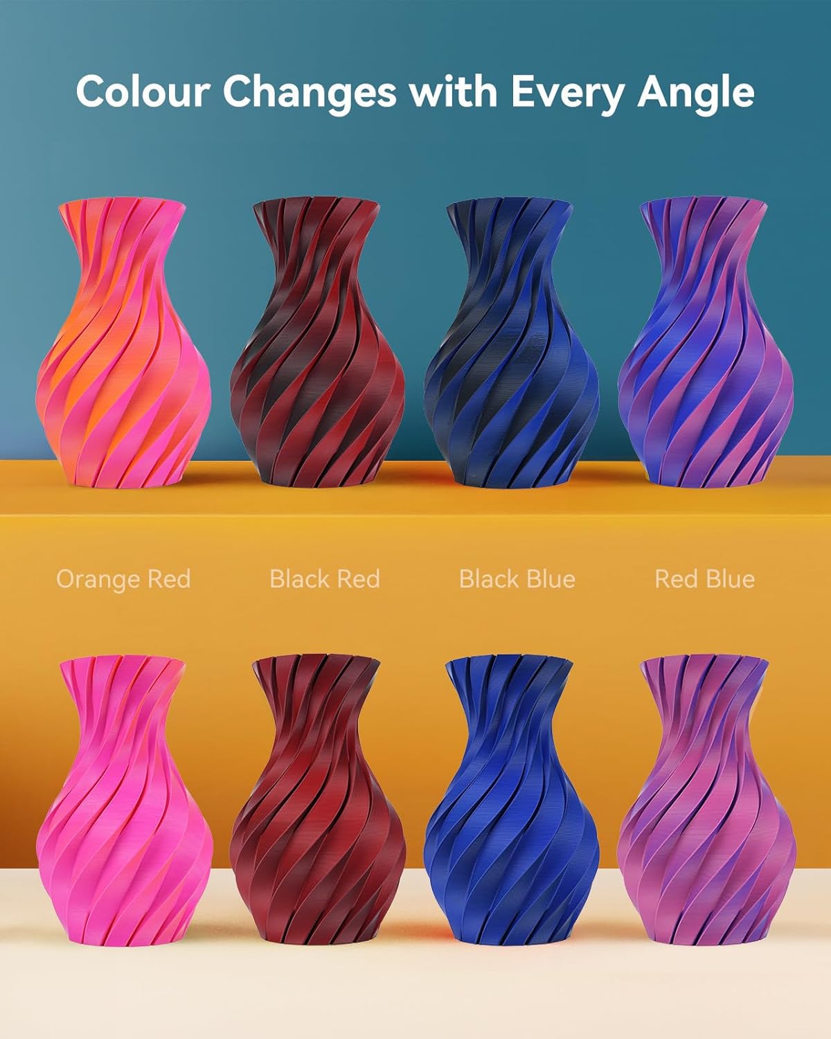 SUNLU Dual Color PLA Matte Filament 1.75mm, 3D Printer Filament Bundle Multicolor, 250g Spool, 4 Rolls, RedBlue+RedBlue+YellowCyan+GreenPurple