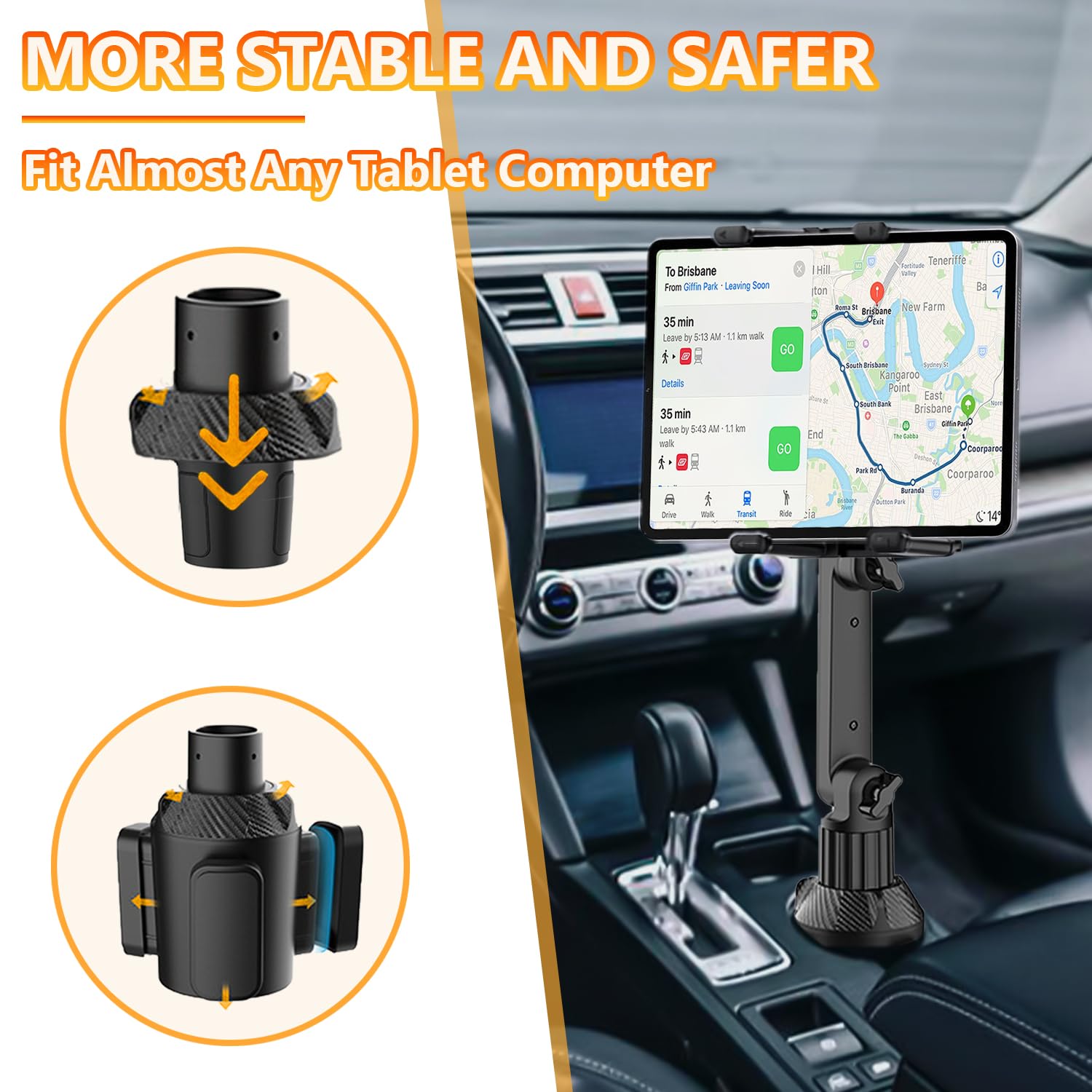 WUITIN Getränkehalter fürs Auto, Tablet-Halterung für Auto, 360° verstellbar, 38,1 cm lang, 2-Arm-Ständer für iPad, Samsung Galaxy Tab/Z Fold 4/3, iPhone 15/14/Pro, 11,9–32,8 cm Tab und Handy