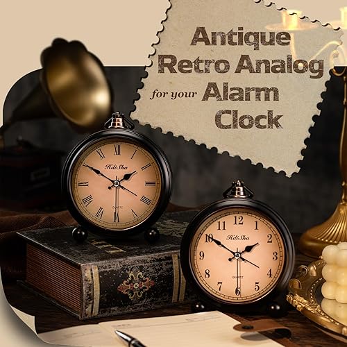 Miniatura 7 de Reloj despertador vintage, de 5 pulgadas, funciona con pilas, silencioso, sin tictac, con función de repetición, pequeño, con luz nocturna, reloj de