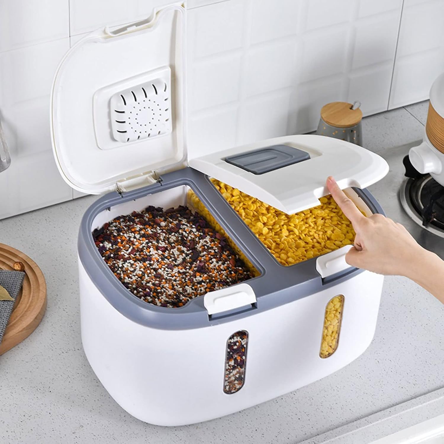Cereal Containers Rice Bucket Kitchen Containers Lunch Boxes Grain Sealed Storage Cans Pet Food Box