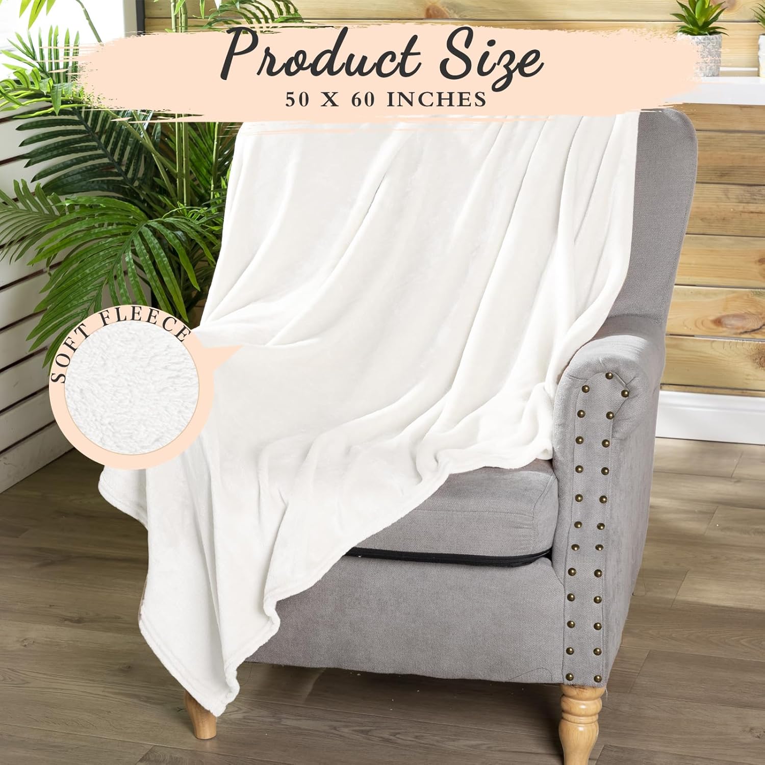 6 Pcs Flannel Fleece Throw Blanket Bulk 50 x 60 Inch Soft Fleece Blanket Warm Throw Blanket Coral Blankets for Couch Sofa Home Wedding Gifts Season (Cream White)