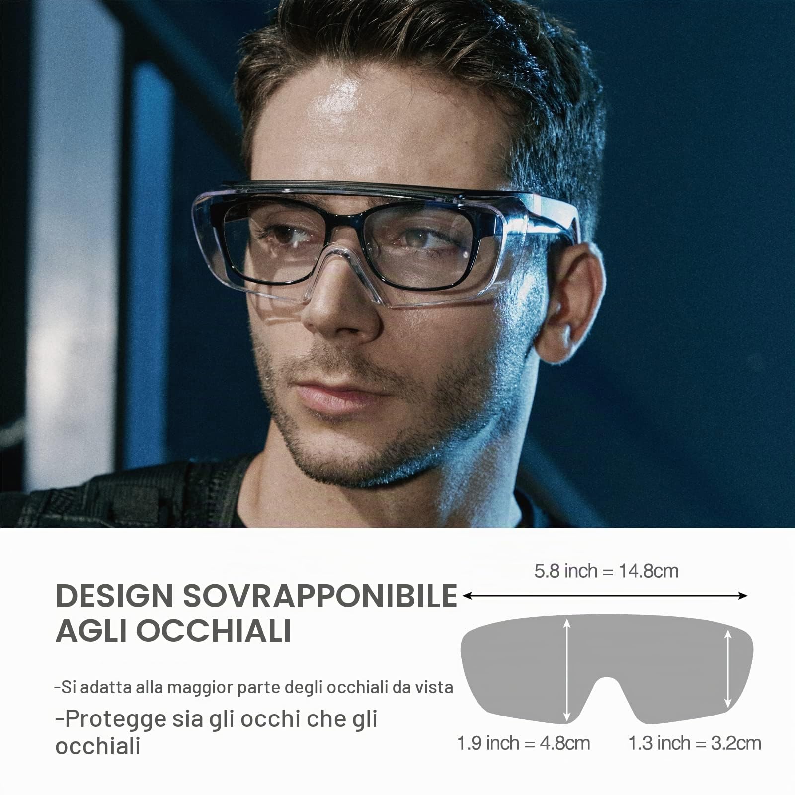 DEX FIT Occhiali SG210 sopra gli occhiali - Anti-appannamento & Anti-graffio Z87.1, Aste regolabili, Protezioni laterali, Protezione UV, Lenti trasparenti, Uomo & Donna; Nero & Arancione, 6 pz