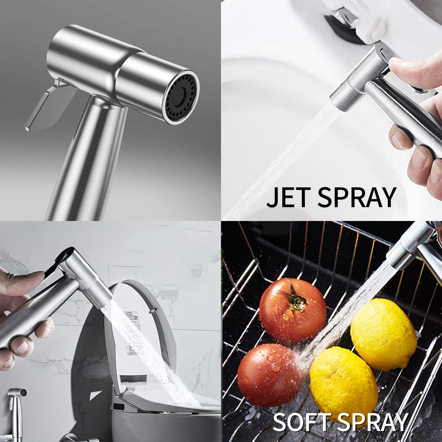 Yawenner Handheld Bidet Toilet Sprayer, Stainless Steel Bathroom Bidet Sprayer Set with Hose, Baby Cloth Diaper Sprayer, for Feminine Wash, Shower Sprayer for Pet, Wall or Toilet Mount : Baby