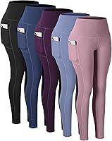 Vista 35 de CHRLEISURE - Calzas con bolsillos para mujeres, pantalones de yoga de cintura alta con control de abdomen para entrenamiento Paquete de 5