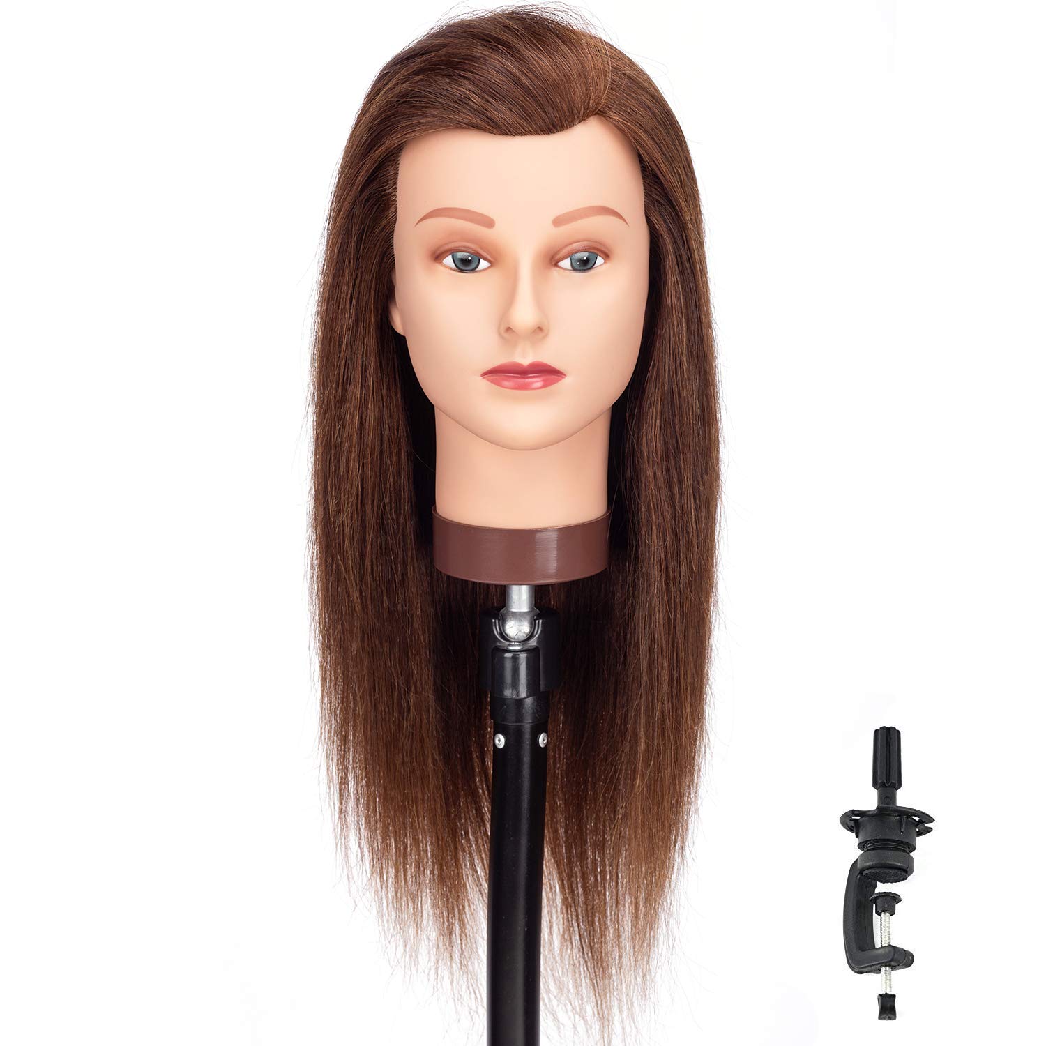 HAIREALM Mannequin Head 100% Real Human Hair Hairdresser Training Head Manikin Cosmetology Doll Head with stand 24 inches RF1801