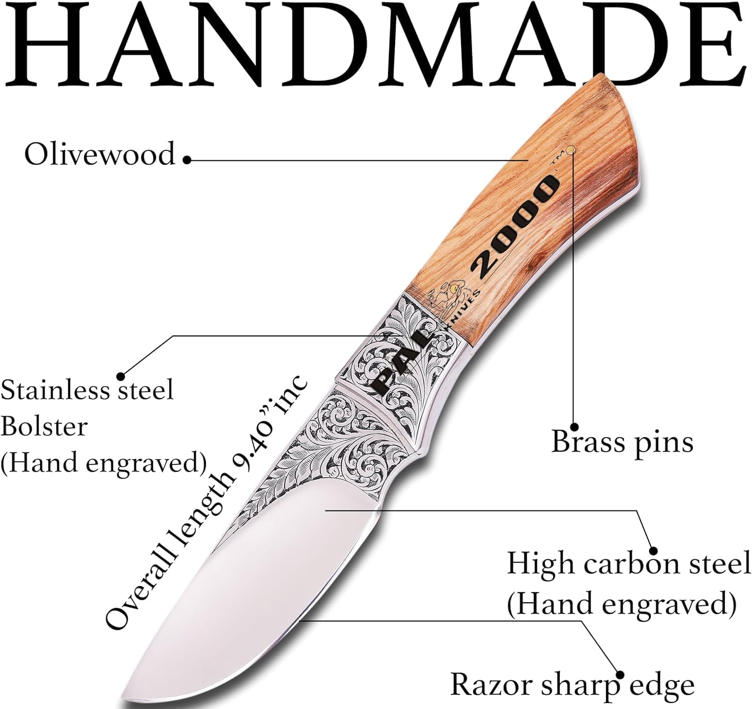 Handmade D2 Steel 9.4 Inches Hunting Collection Knife - Hand Engraved 3145