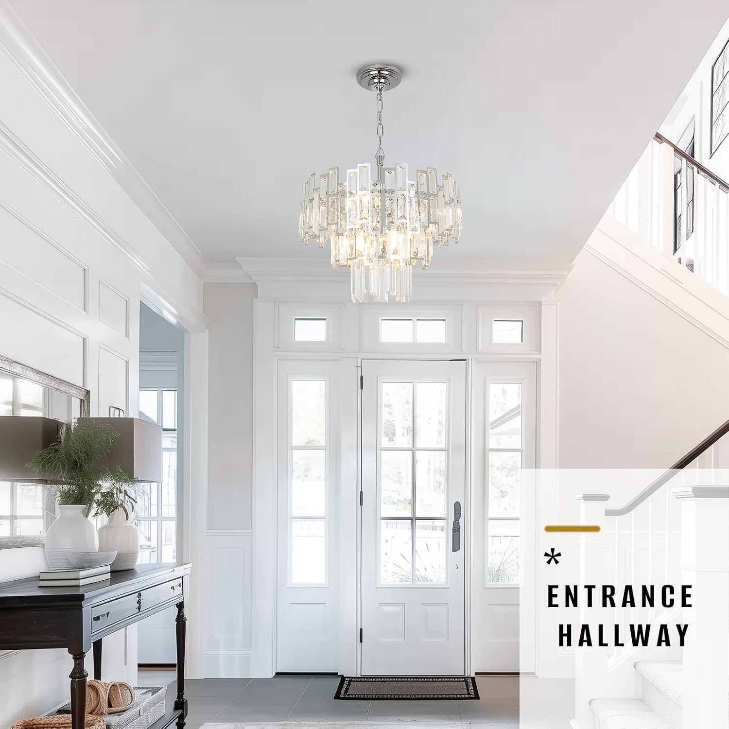Modern Crystal Chandelier Lighting for Dining Rooms Girls Bedroom Foyer Entryway Ceiling Hanging Pendant Light Fixture Small Geometric Raindrop Lamp
