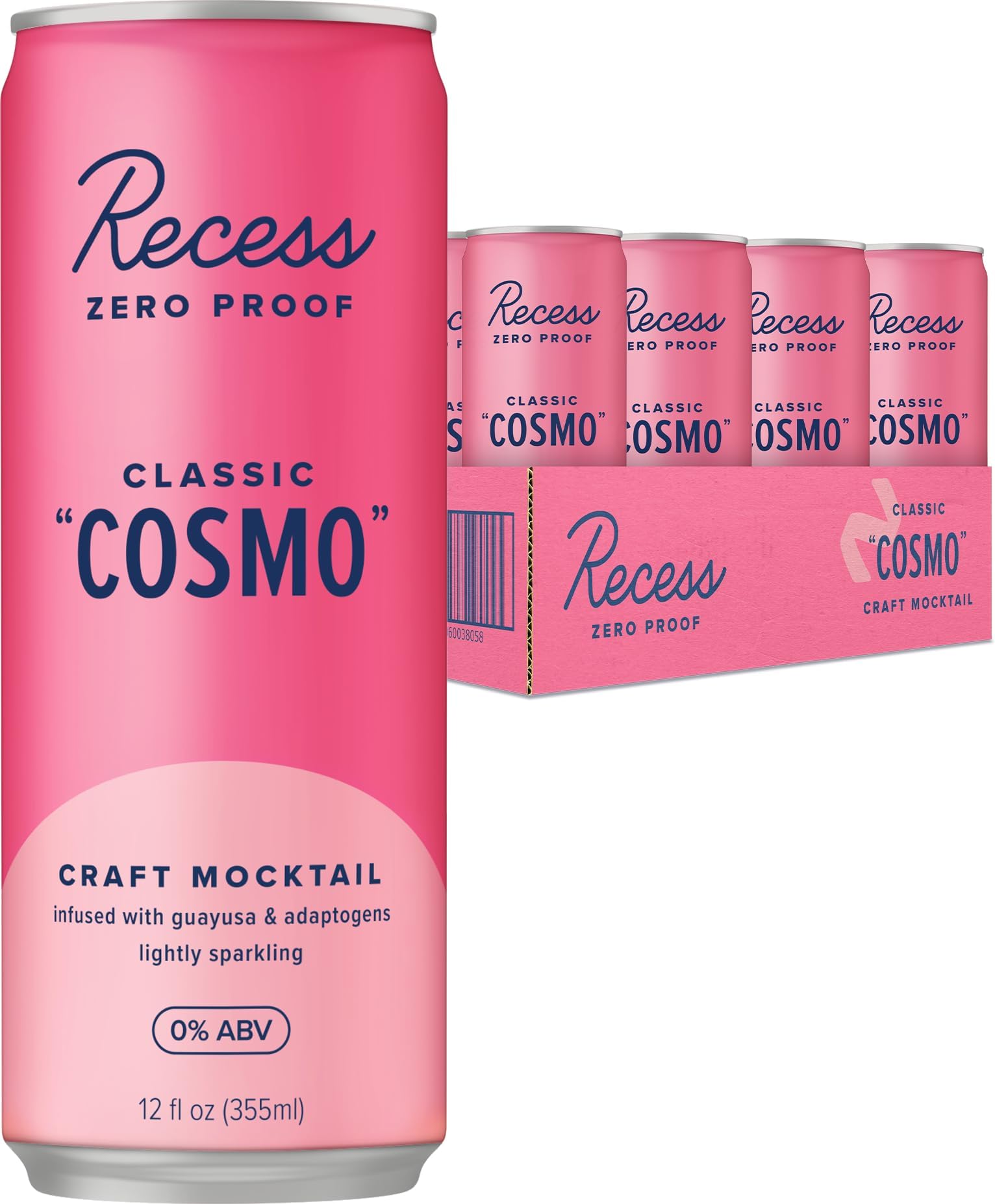 - Recess Zero Proof Craft Mocktails, Alcohol Free Drinks, With Adaptogens, Non-Alcoholic Beverage Replacement, Mixer, Celebration, Party, (Classic Cosmo, 12oz, Pack of 12)