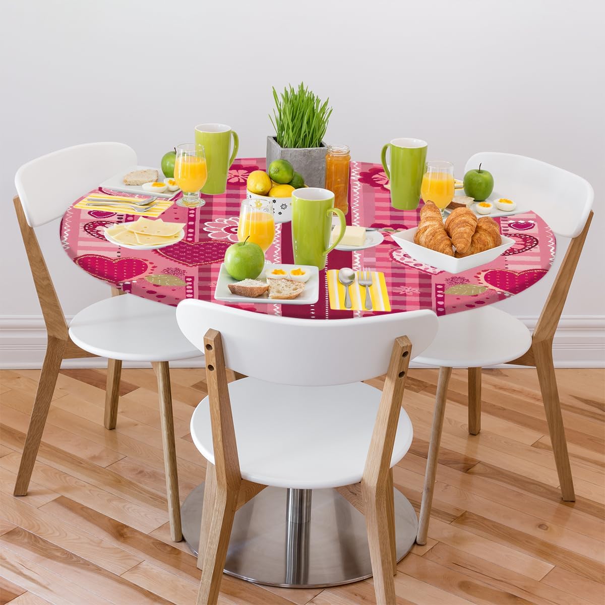 Round Tablecloth with Elastic Edge Valentine Fitted Circle Table Cover Wipeable Round Table Cloth for Indoor Outdoor Patio Dining Kitchen Festival Decor for 45-50inch Tables Z- (196)