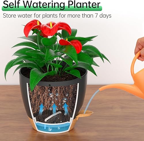 Miniatura 4 de ZMTECH Macetas colgantes de 10 pulgadas para plantas de interior y exterior, paquete de 2 macetas colgantes de riego automático con agujeros de