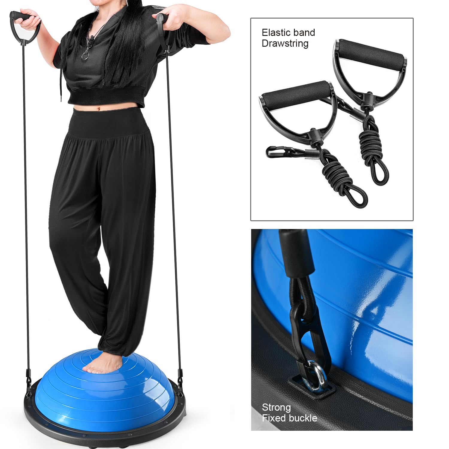 Halb Balance Ball Trainer, Halb Yoga Übungsball mit Widerstandsbändern und Fußpumpe, Balance Trainer für Stabilitätstraining, Kraftübung Fitness, Home Gym Workout Ausrüstung